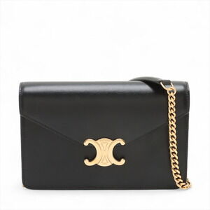 Celine Triomphe Leather Chain Shoulder Bag Black